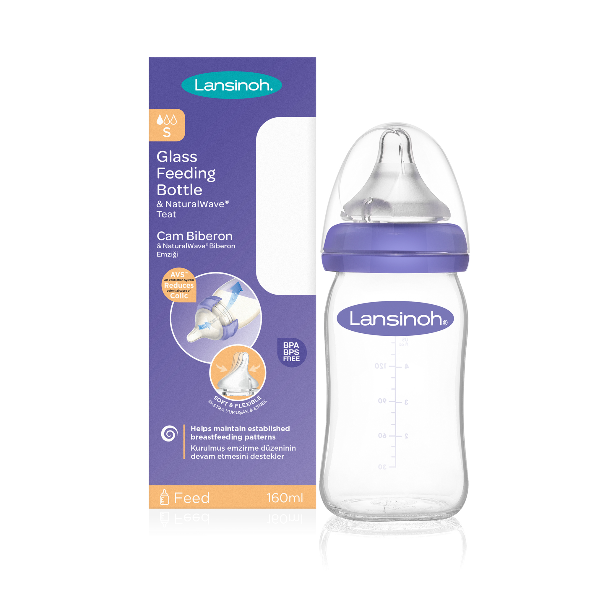 Lansinoh dojčenská fľaša na kŕmenie materským mliekom s NaturalWave cumľom 160ml